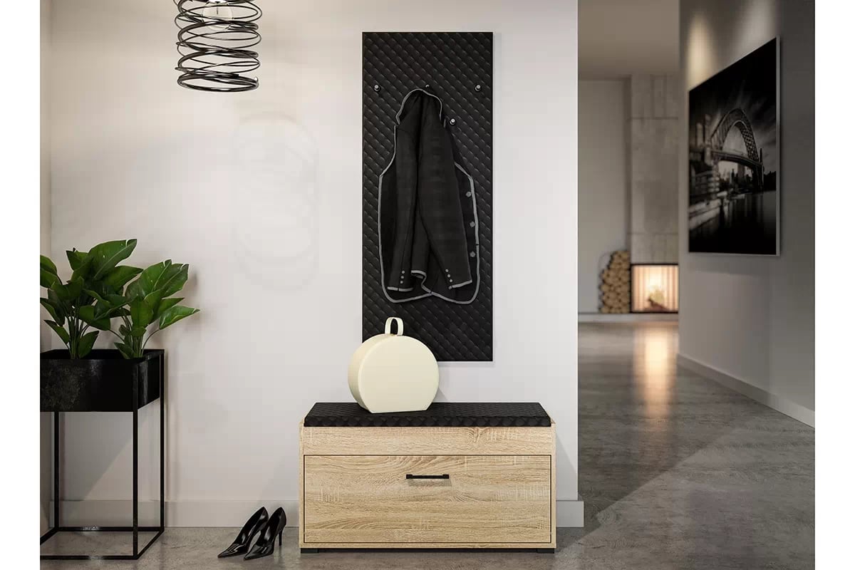 Cintre rembourré pour le hall en Finition Noire – Élégance Minimaliste