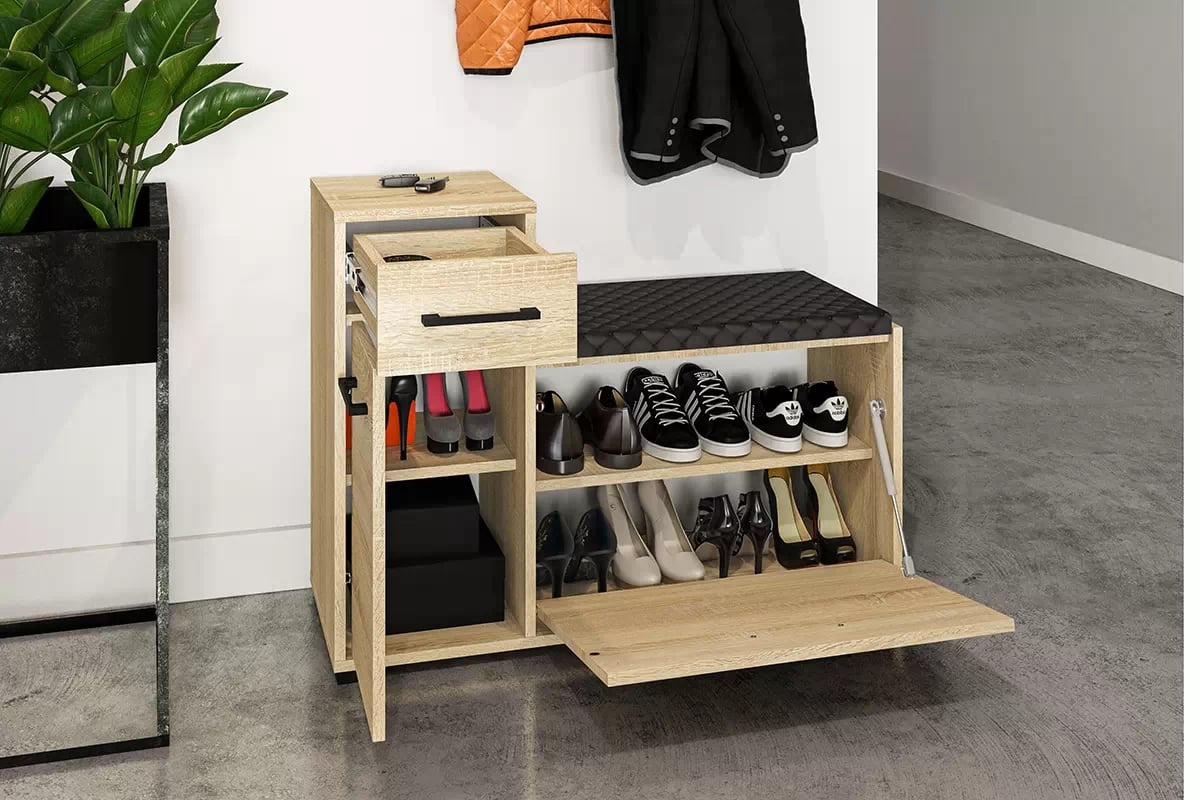Meuble à Chaussures en Bois Clair 90 cm | Rangement Spacieux et Solide
