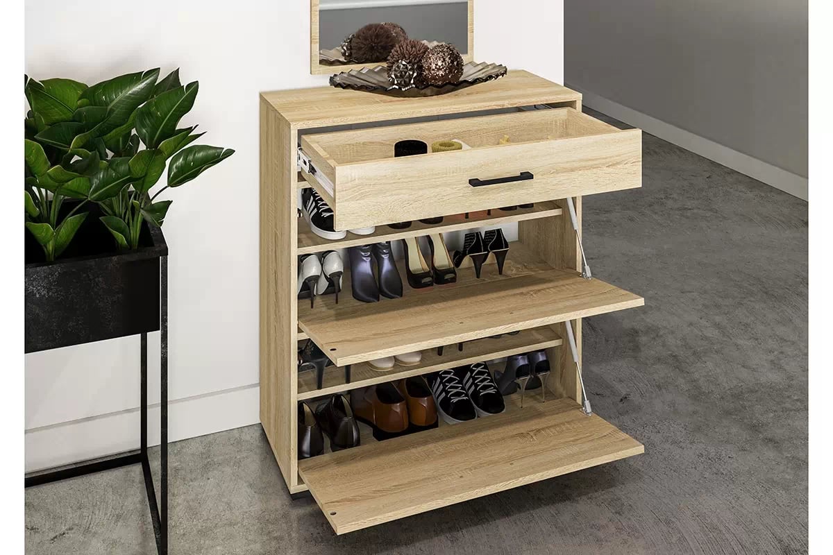 Meuble à Chaussures en Finition Chêne Clair – Structure Robuste, Design Compact et Élégant