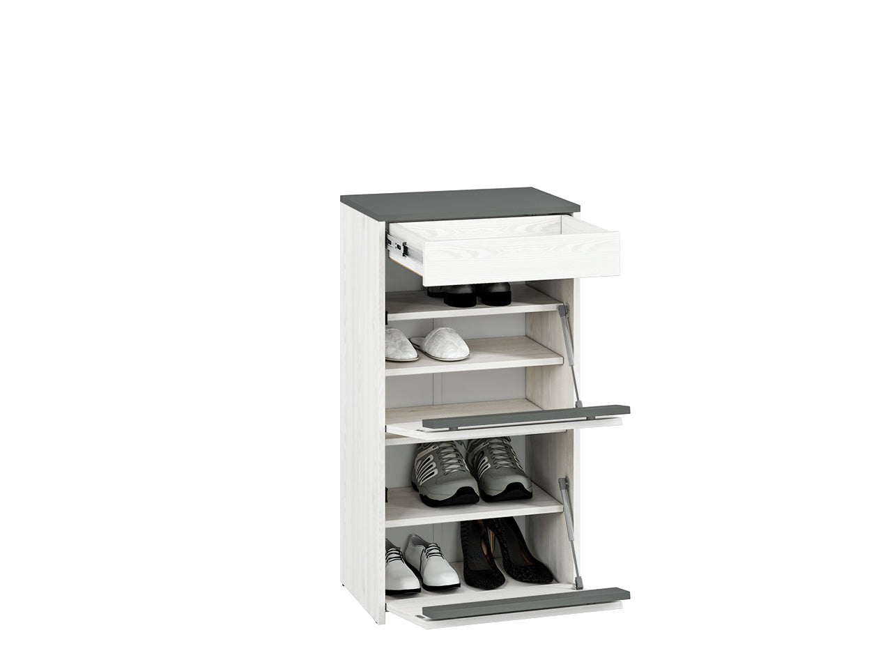 Meuble à Chaussures Haut avec Tiroirs – Pin des Neiges & Anthracite, Rangement Optimal
