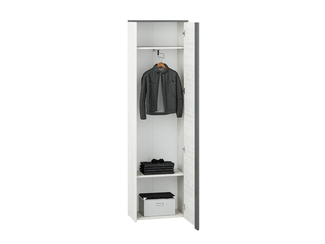 Garde-Robe Haute – 1 Portes, Pin des Neiges & Anthracite, Rangement Compact et Élégant