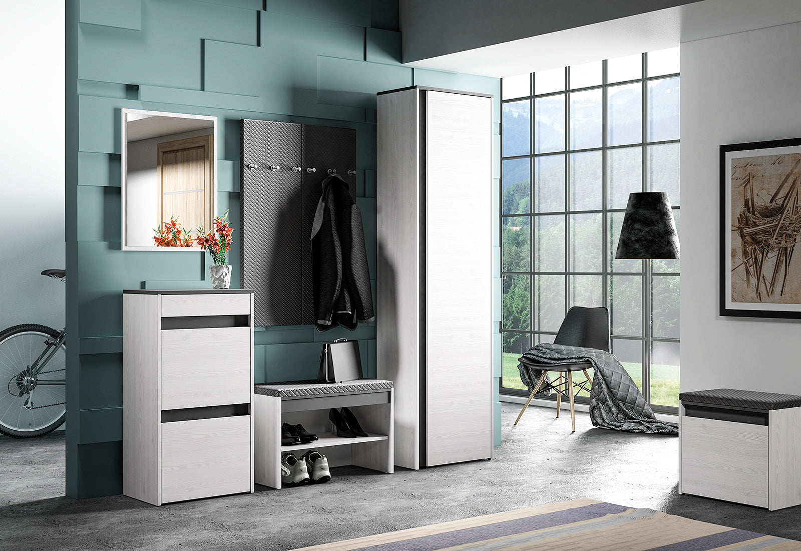 Meuble à Chaussures Compact – Design Moderne en Pin des Neiges et Anthracite