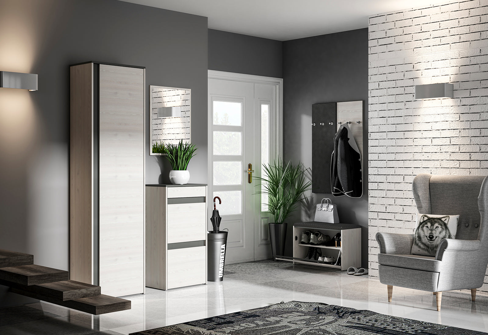 Meuble à Chaussures Compact – Design Moderne en Pin des Neiges et Anthracite