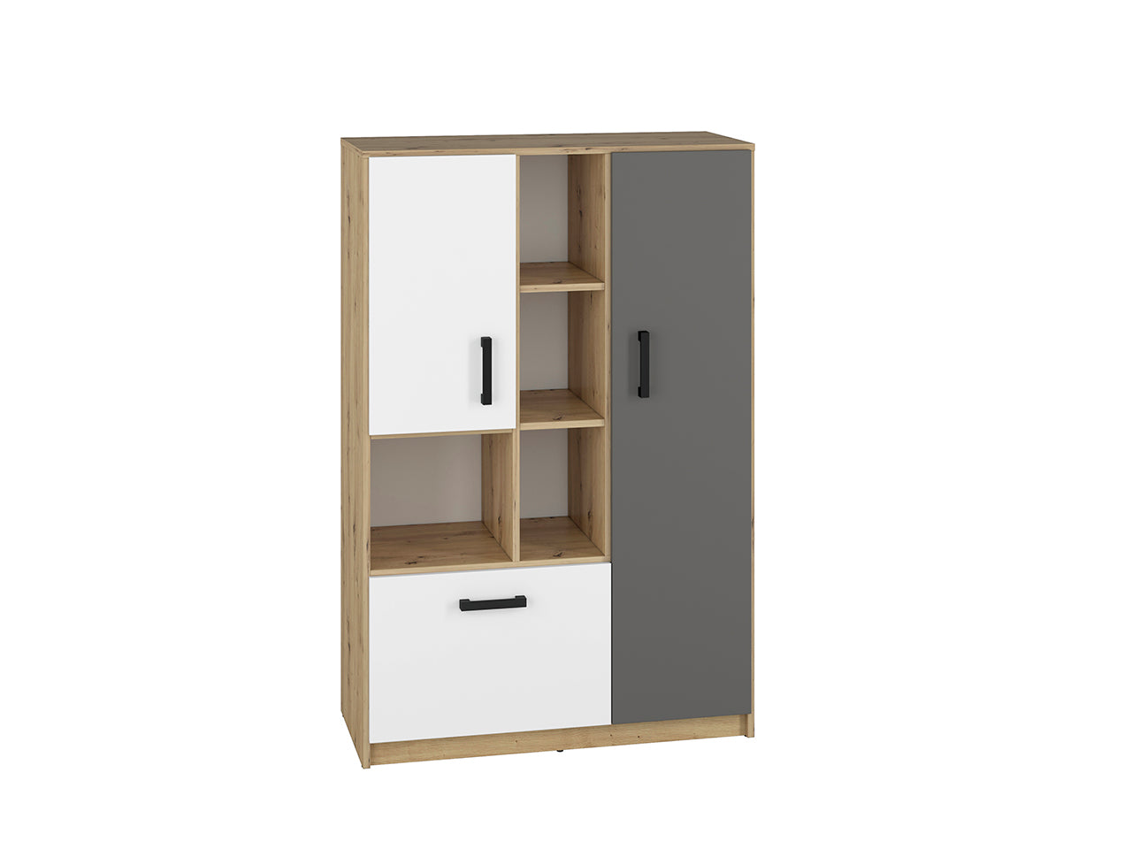 Étagère Murale Moderne en Chêne Artisan et MDF Blanc + Anthracite avec Bordure ABS