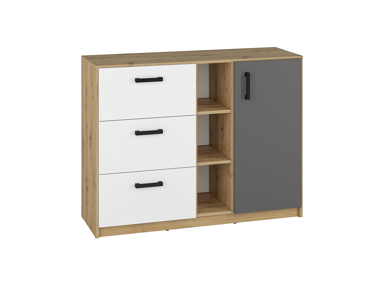 Buffet Moderne en Chêne Artisan et MDF Blanc + Anthracite avec Bordures ABS