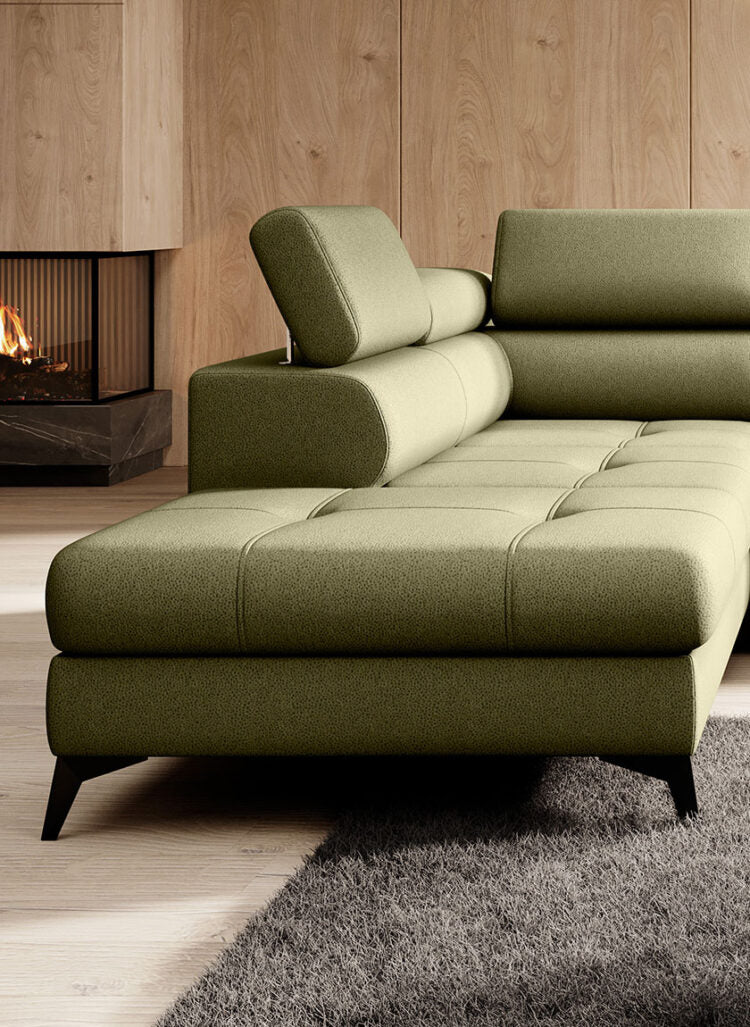 Canapé d’angle en cuir naturel avec couchage et rangement – Élégance & confort haut de gamme