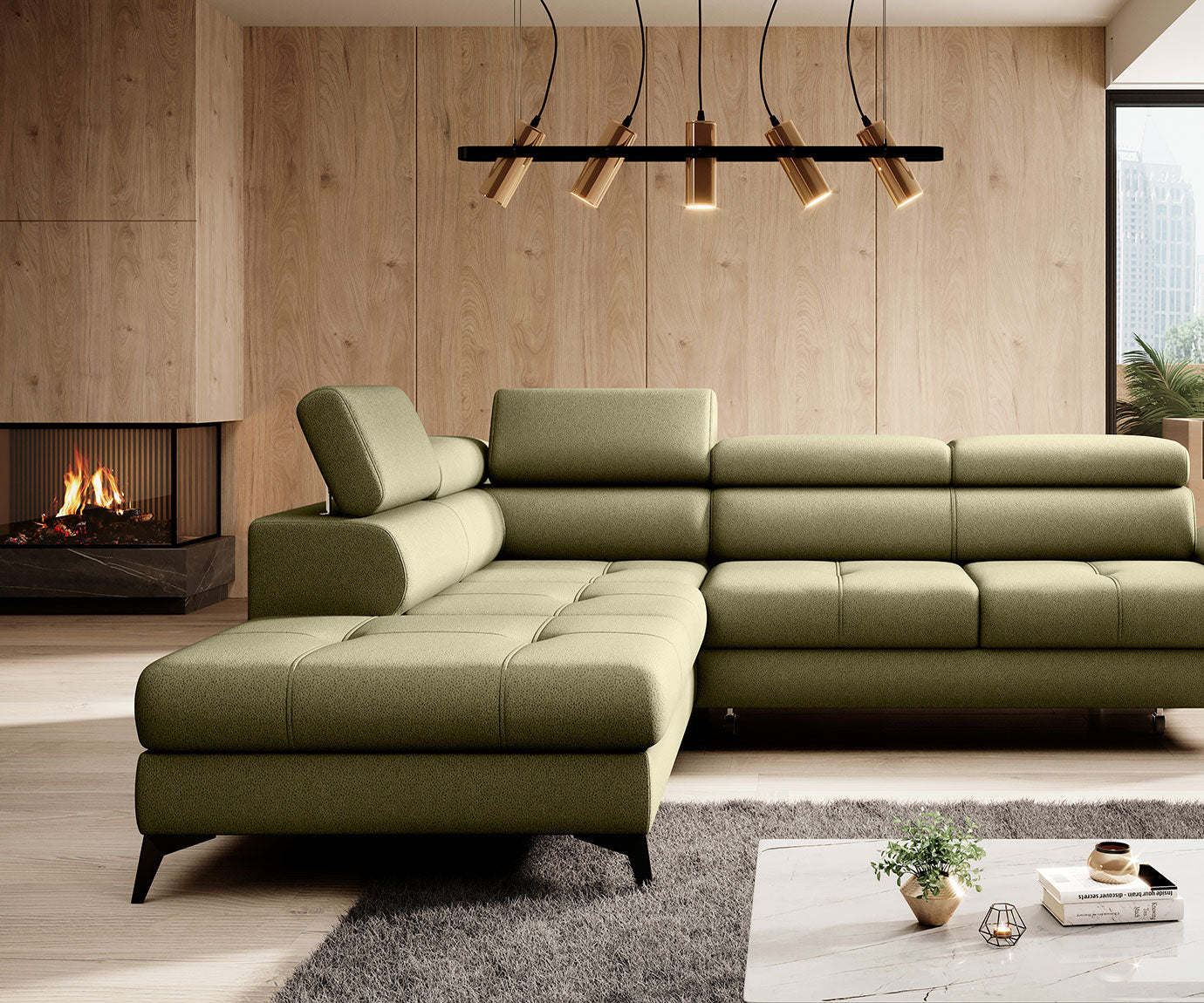 Canapé d’angle en cuir naturel avec couchage et rangement – Élégance & confort haut de gamme