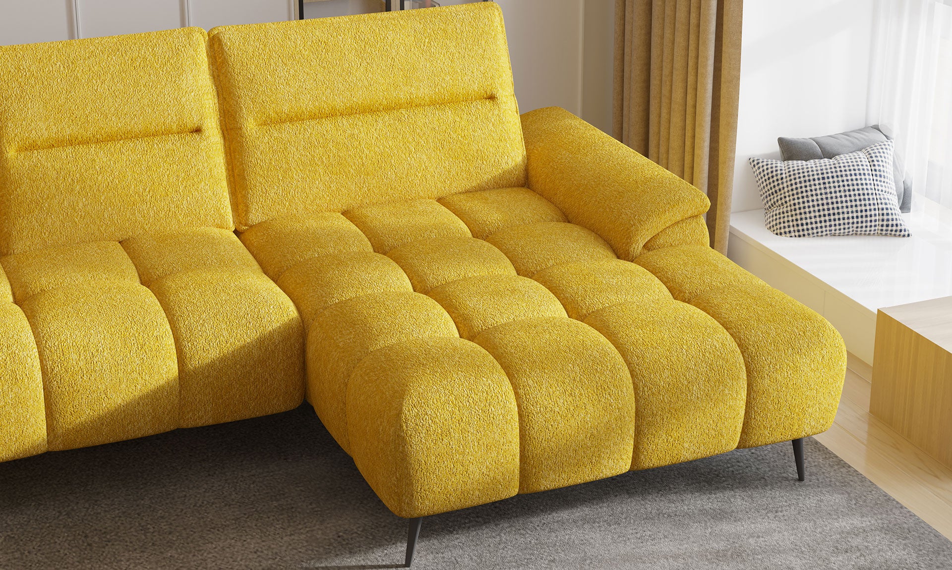 Canapé d’angle – Convertible avec rangement, têtières réglables & design moderne (S, L, XL)