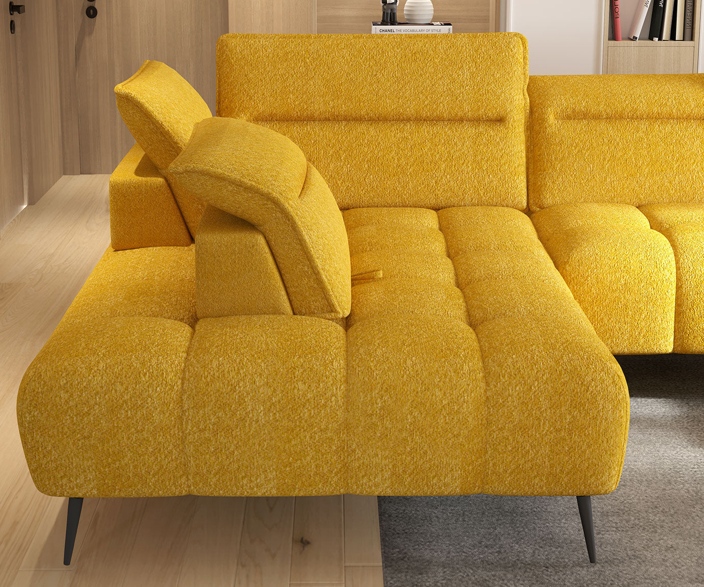 Canapé d’angle – Convertible avec rangement, têtières réglables & design moderne (S, L, XL)