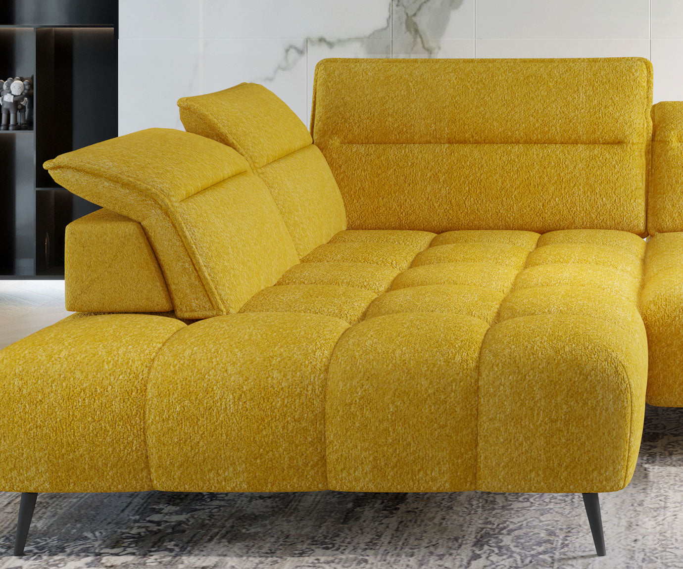 Canapé d’angle – Convertible avec rangement, têtières réglables & design moderne (S, L, XL)
