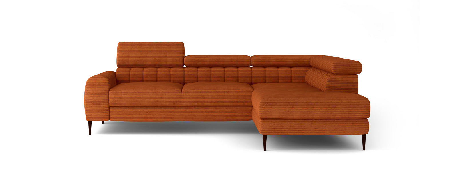 Canapé d’Angle – Design Moderne, Système de Couchage DELFIN, Coffre de Rangement et Têtières Ajustables | Tissu Haut de Gamme