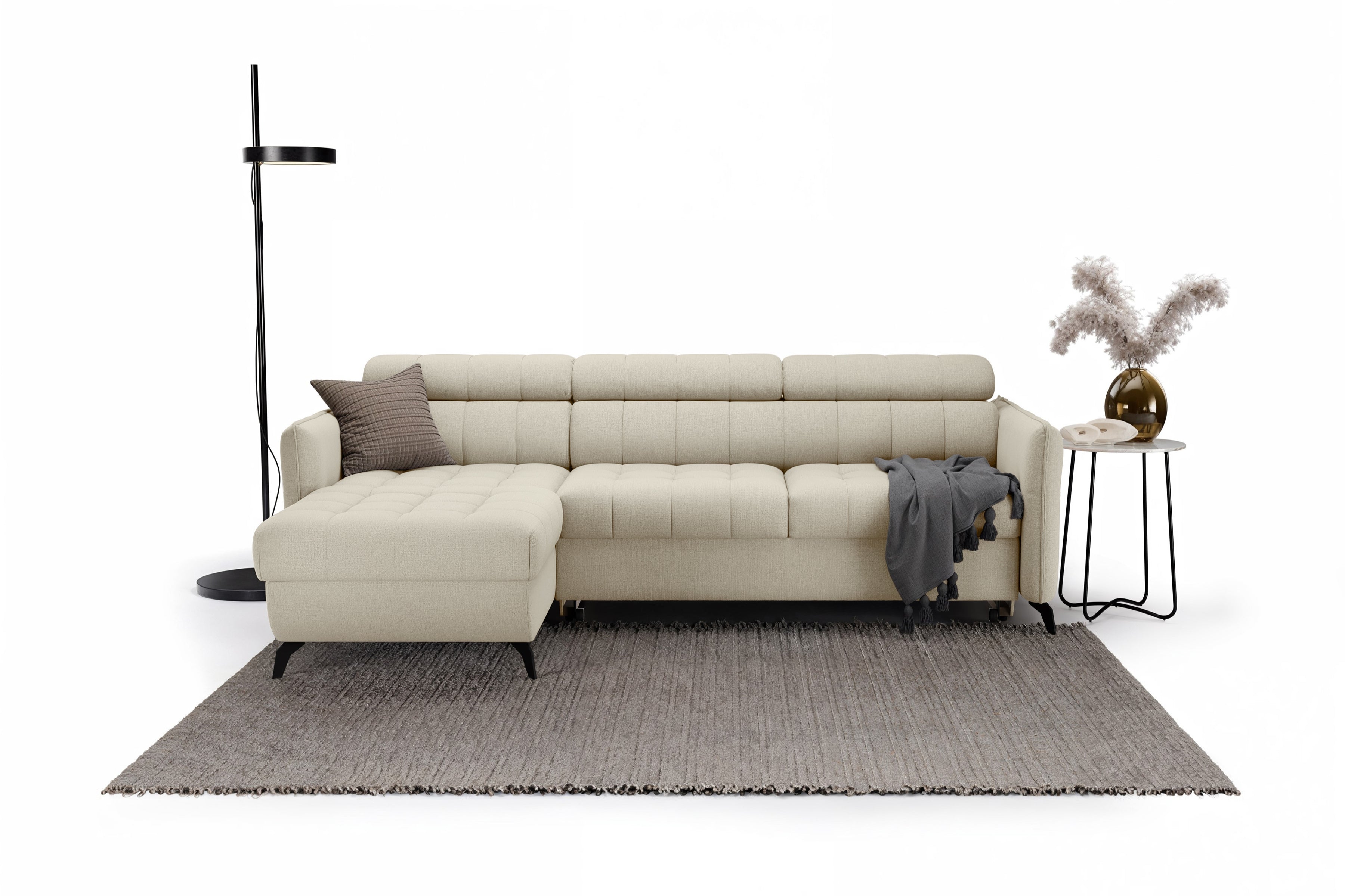 Canapé d'angle convertible côté gauche - tricot beige Maya 02 - Offre limitée