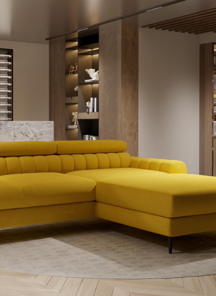 Canapé d’Angle – Compact avec Couchage DELFIN, Coffre de Rangement et Têtières Réglables