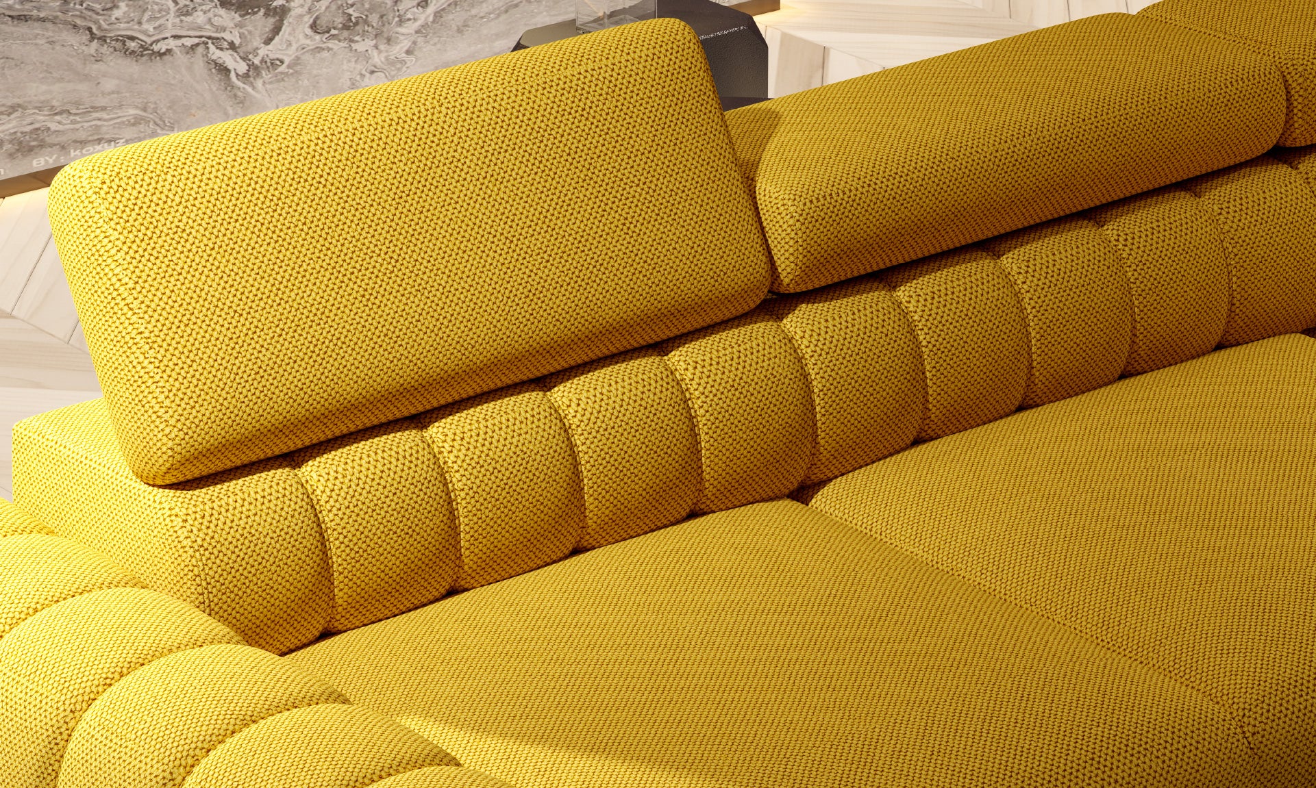 Canapé d’Angle – Compact avec Couchage DELFIN, Coffre de Rangement et Têtières Réglables