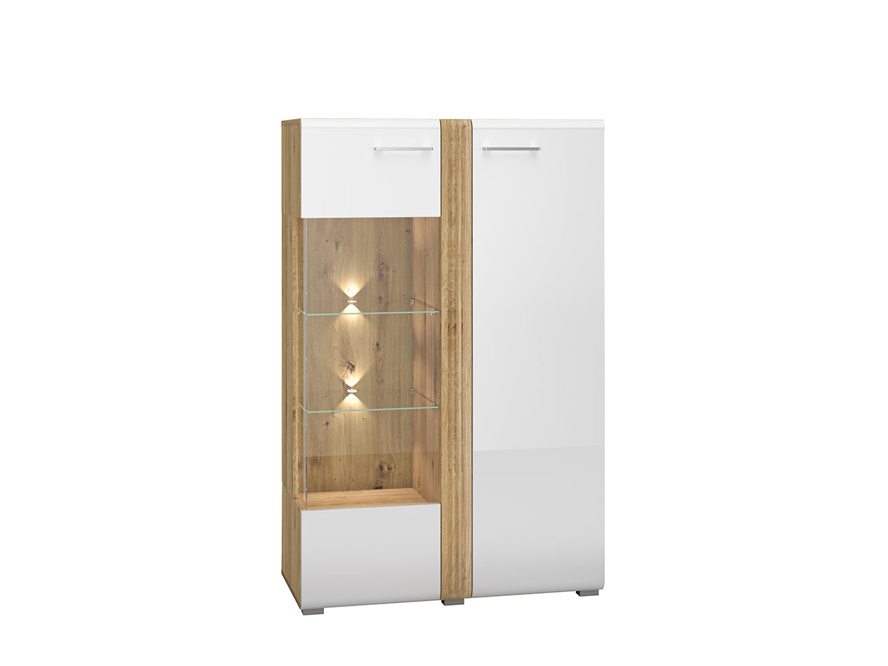 Vitrine Basse en Chêne Castello & Blanc Brillant – Élégance et Robustesse