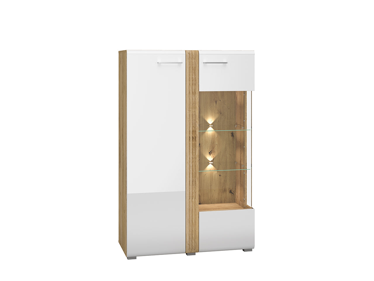 Vitrine Basse en Chêne Castello & Blanc Brillant – Élégance et Robustesse