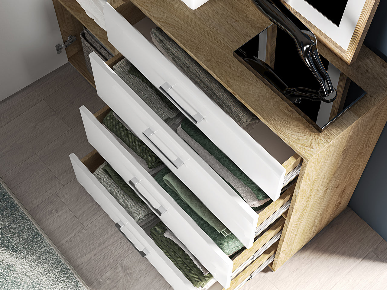 Buffet moderne Chêne Castello & Blanc Brillant – Élégance et praticité réunies