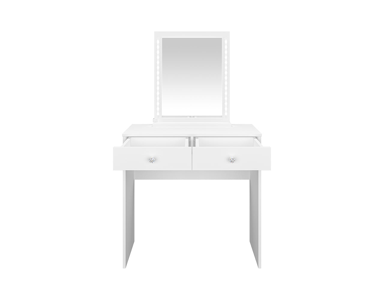 Coiffeuse Blanche style glamour avec Miroir LED et Poignées en Argent - Élégance et Fonctionnalité