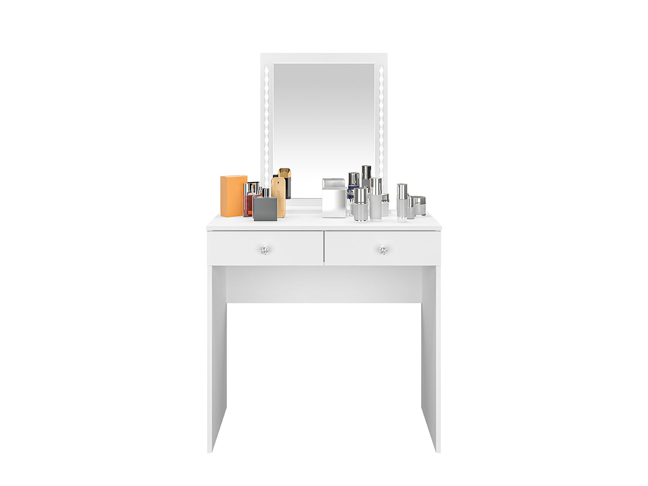 Coiffeuse Blanche style glamour avec Miroir LED et Poignées en Argent - Élégance et Fonctionnalité