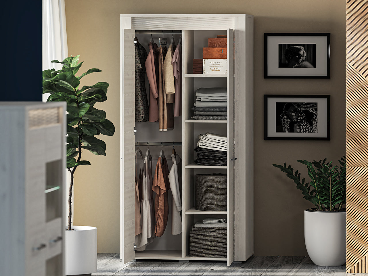 Armoire en Pin Enneigé avec Bordure ABS - Résistante aux Rayures et Humidité, Design Élégant