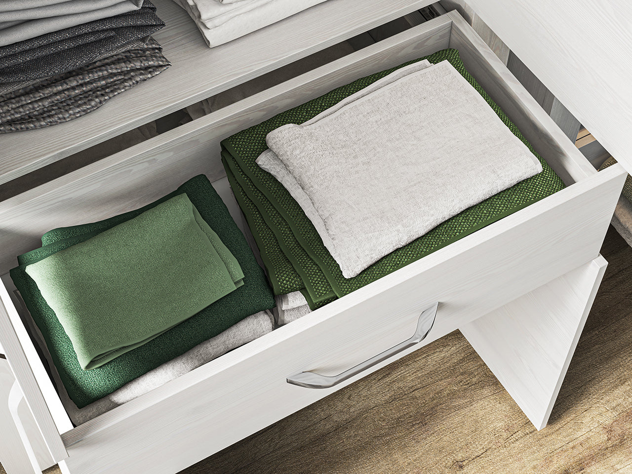 Buffet Moderne en Pin Enneigé avec Tiroirs Spacieux - Rangement Pratique et Design Épuré
