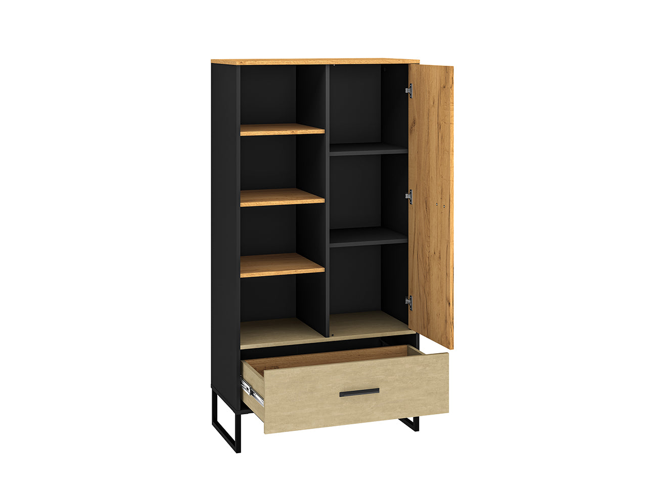 Étagère Moderne en Chêne Artisan Or et Noir – Finition Acier Premium – Tiroirs à Extension Complète – 157 cm