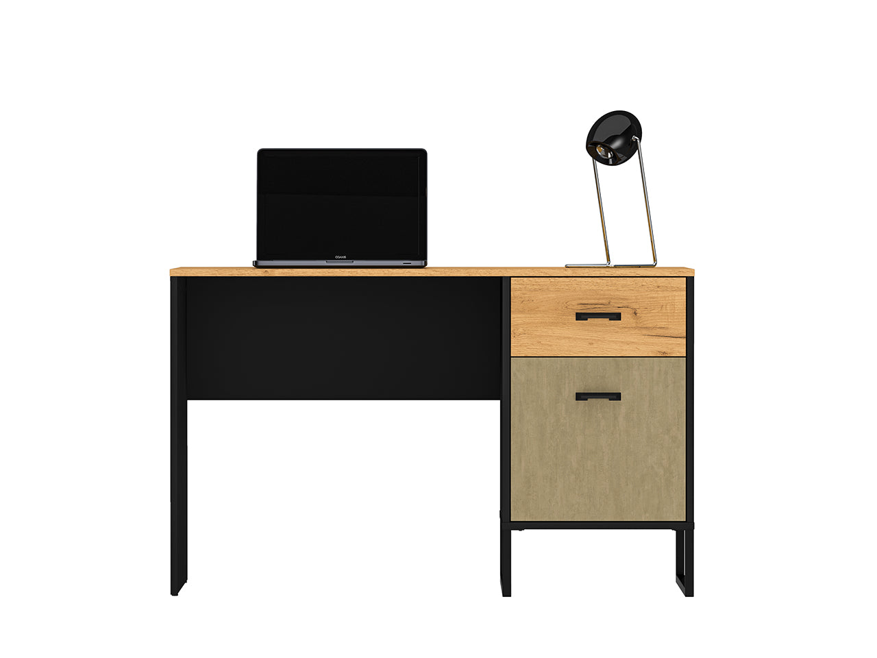 Bureau Design en Chêne Artisan Or et Noir – Plateau Résistant et Finitions Acier Premium – 120 cm