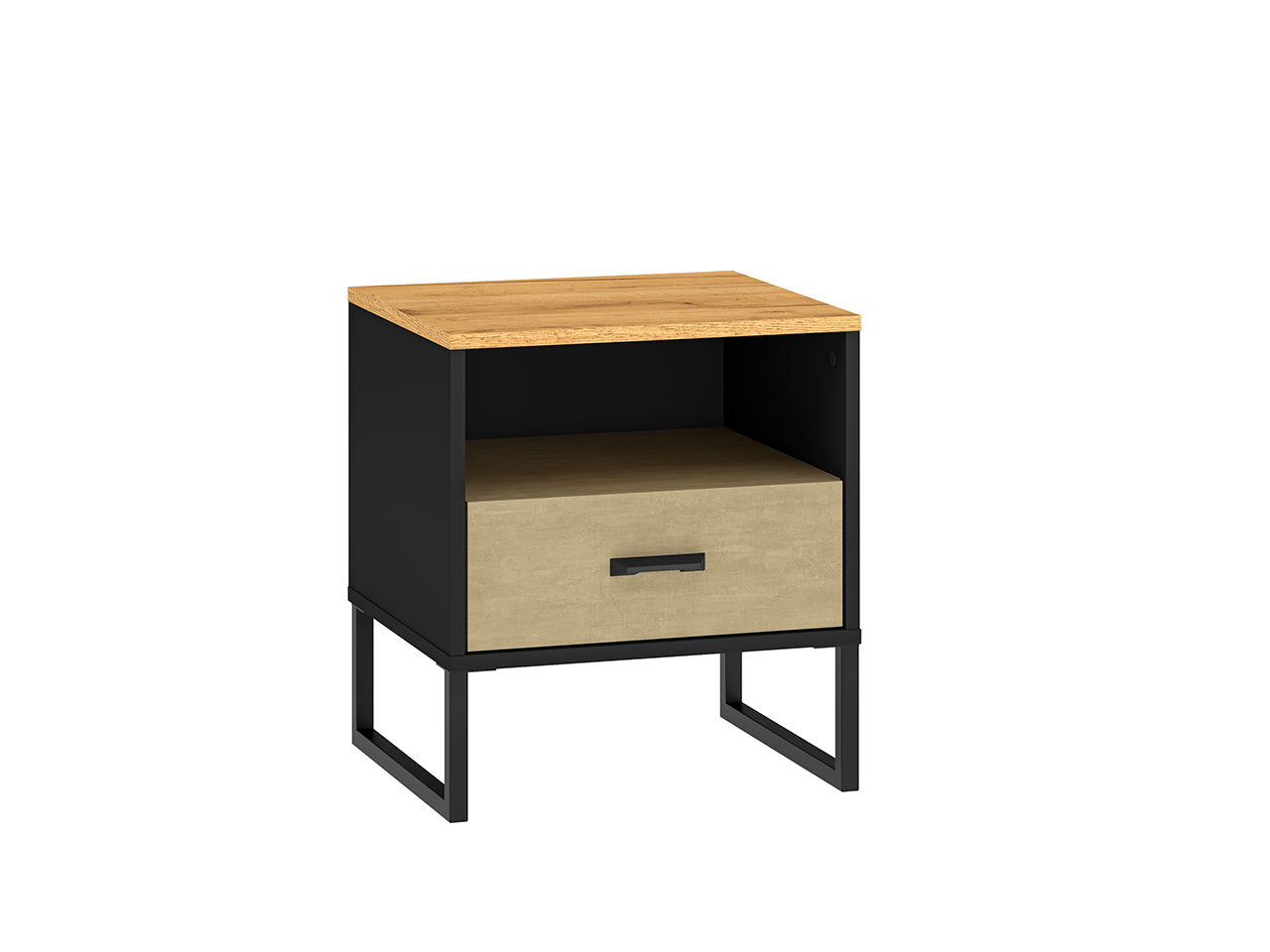 Table de Nuit Design en Chêne Artisan Or et Noir – Plateau Résistant – Finitions Acier Premium – 50 cm