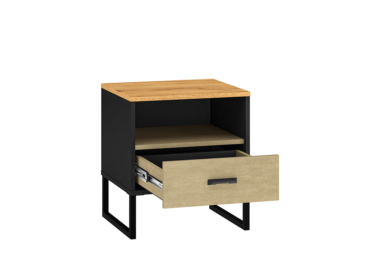 Table de Nuit Design en Chêne Artisan Or et Noir – Plateau Résistant – Finitions Acier Premium – 50 cm
