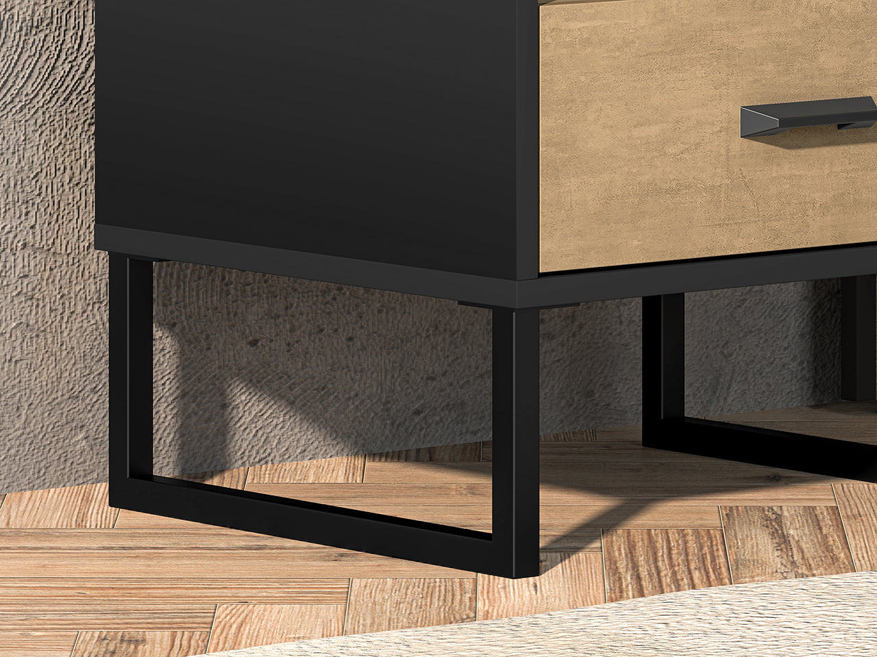 Table de Nuit Design en Chêne Artisan Or et Noir – Plateau Résistant – Finitions Acier Premium – 50 cm