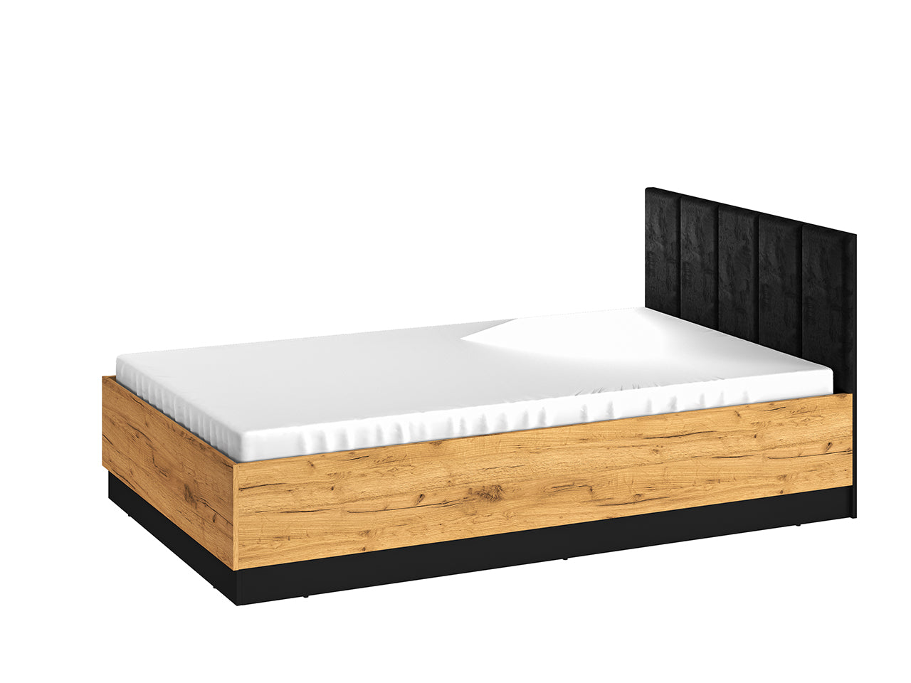 Lit en Chêne Craft Or et Noir avec Appuie-Tête en Velours Noir – Design Élégant et Résistant