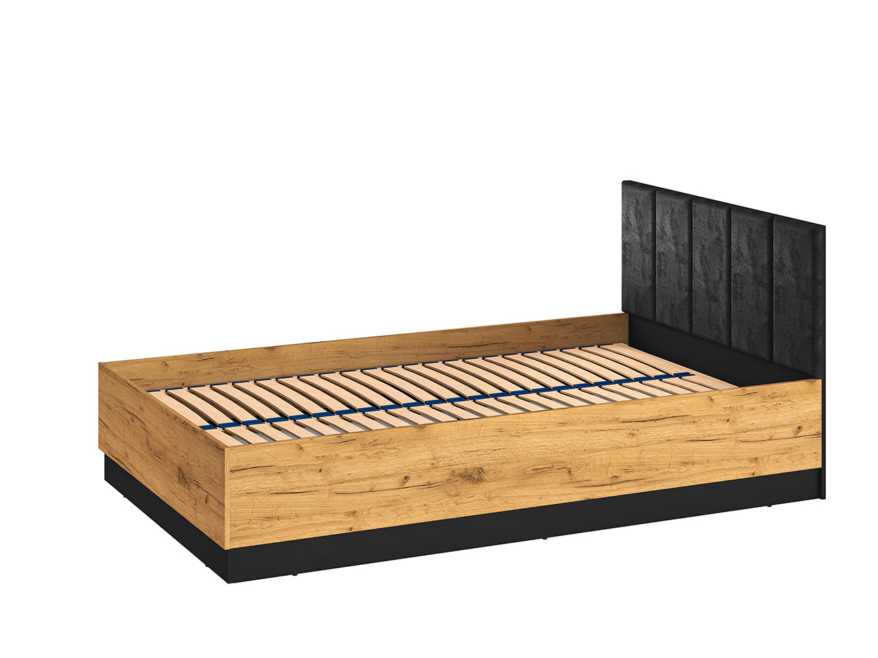Lit en Chêne Craft Or et Noir avec Appuie-Tête en Velours Noir – Design Élégant et Résistant