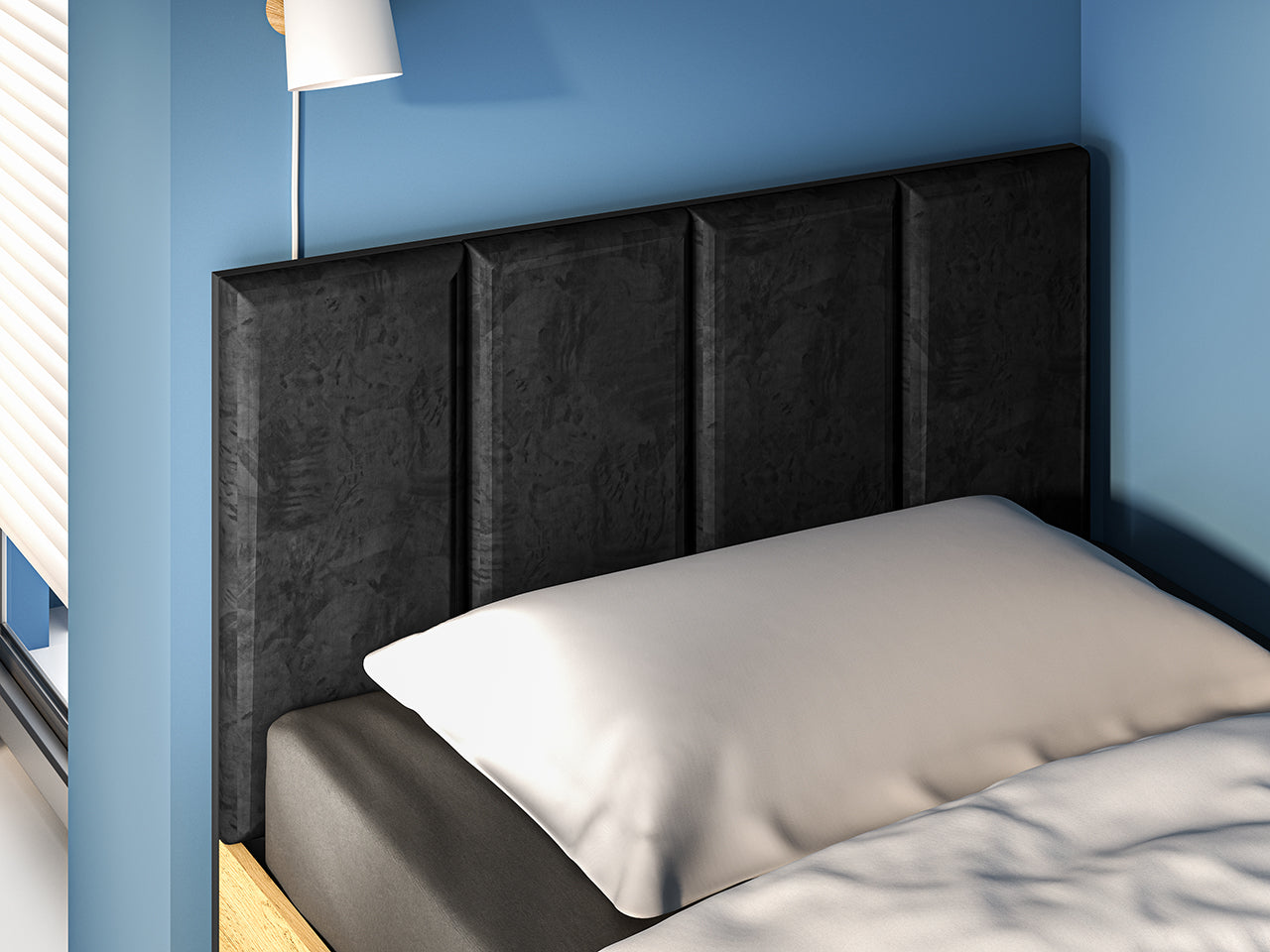 Lit en Chêne Craft Or et Noir avec Tête de Lit en Velours Noir – Design Moderne et Résistant