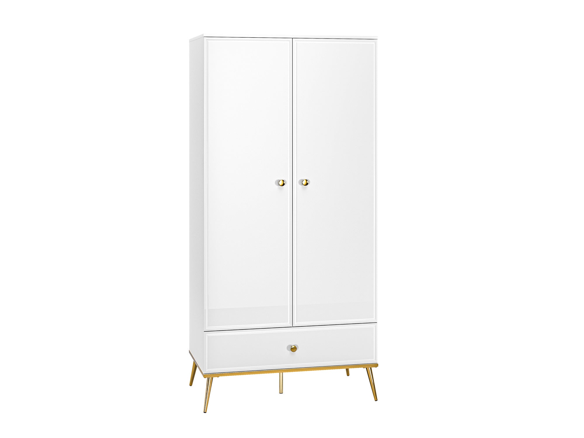 Garde-Robe Blanc Brillant avec Tiroir à Extension Complète et Renfort de Fond – Panneau Laminé Haute Qualité