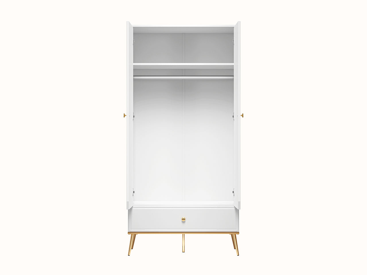 Garde-Robe Blanc Brillant avec Tiroir à Extension Complète et Renfort de Fond – Panneau Laminé Haute Qualité