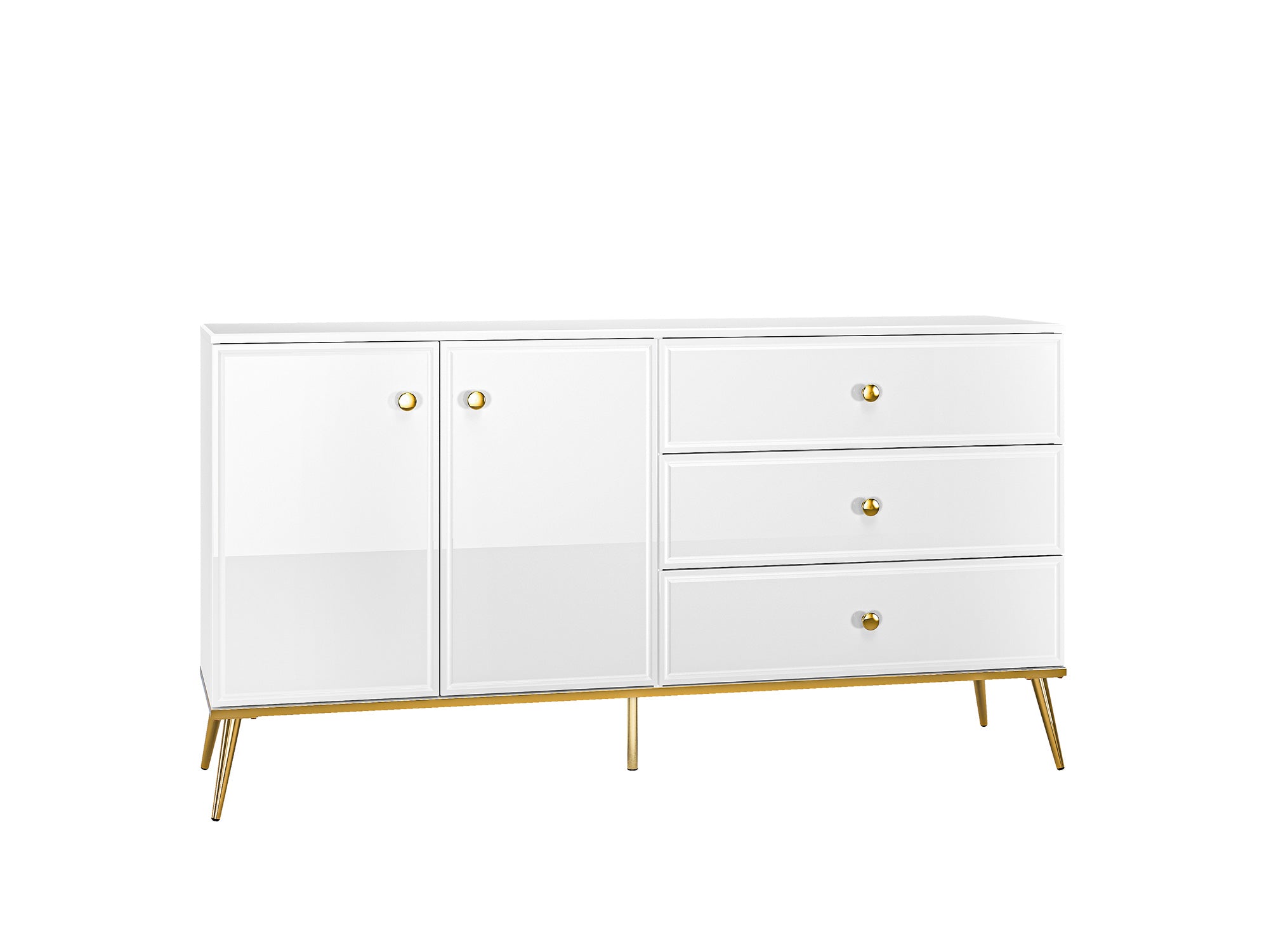 Buffet Blanc Brillant – Tiroir à Extension Complète, Bordure ABS, MDF de Haute Qualité, Résistant à l'Humidité