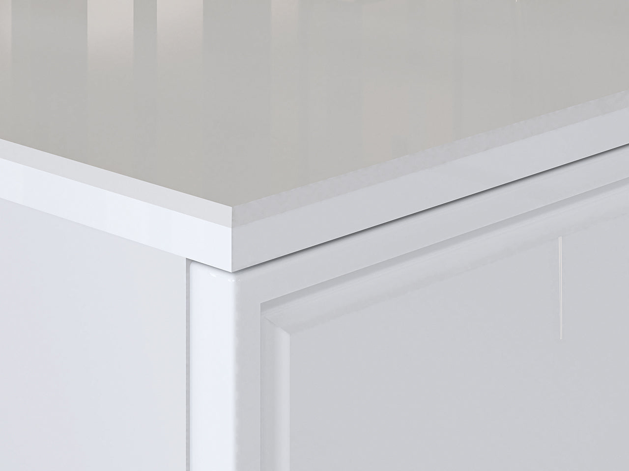 Buffet Blanc Brillant – Tiroir à Extension Complète, Bordure ABS, MDF de Haute Qualité, Résistant à l'Humidité