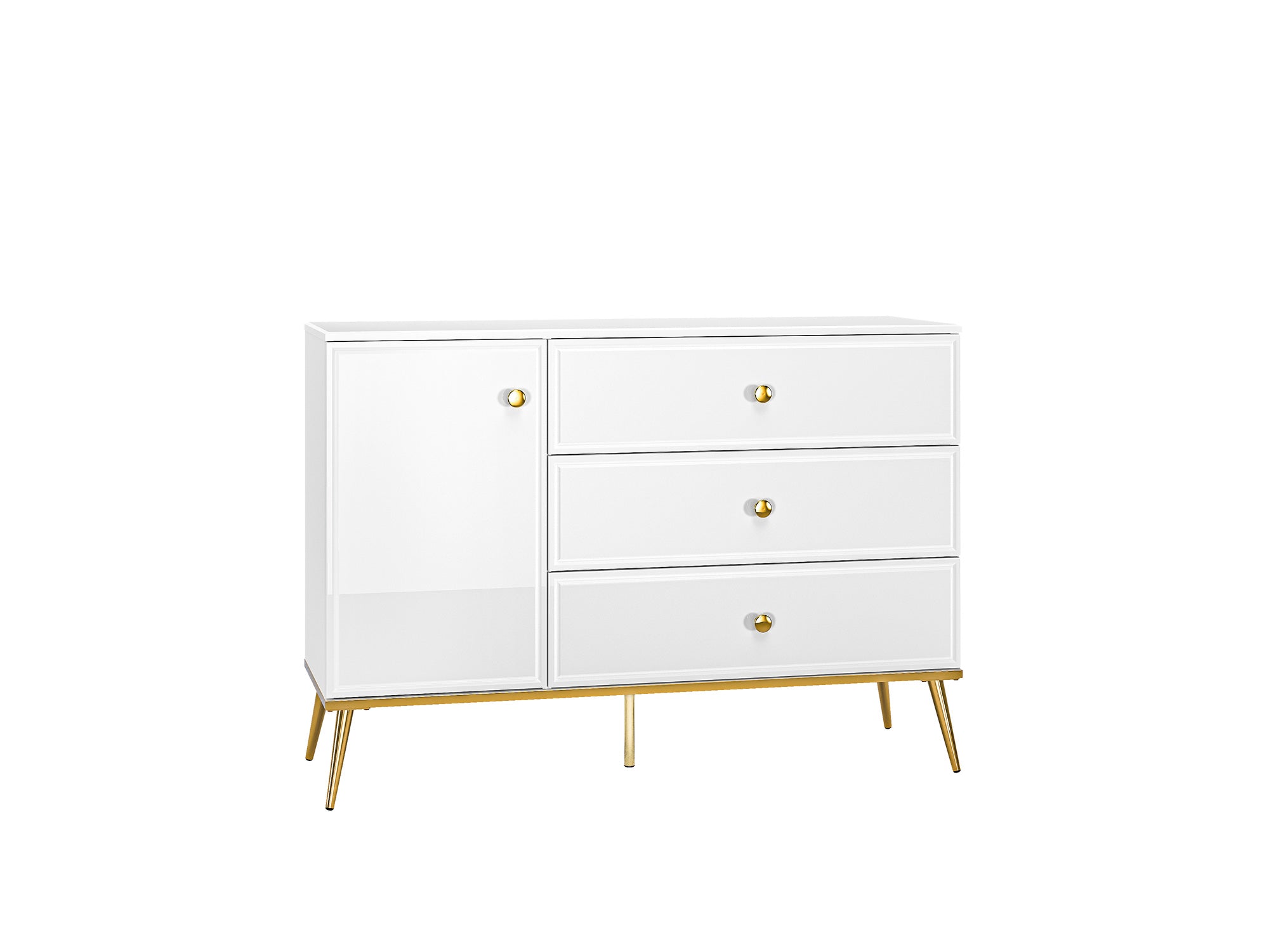 Buffet Blanc Brillant – Tiroir à Extension Complète, Bordure ABS, MDF de Haute Qualité, Résistant à l'Humidité