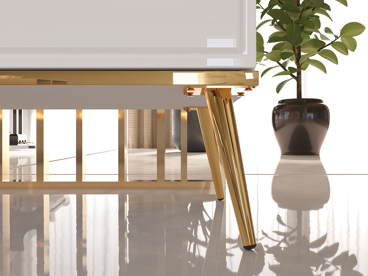Buffet Blanc Brillant – Tiroir à Extension Complète, Bordure ABS, MDF de Haute Qualité, Résistant à l'Humidité