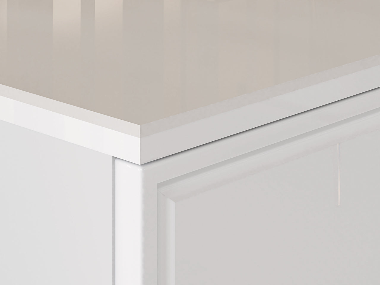 Buffet Blanc Brillant – Tiroir à Extension Complète, Bordure ABS, MDF de Haute Qualité, Résistant à l'Humidité