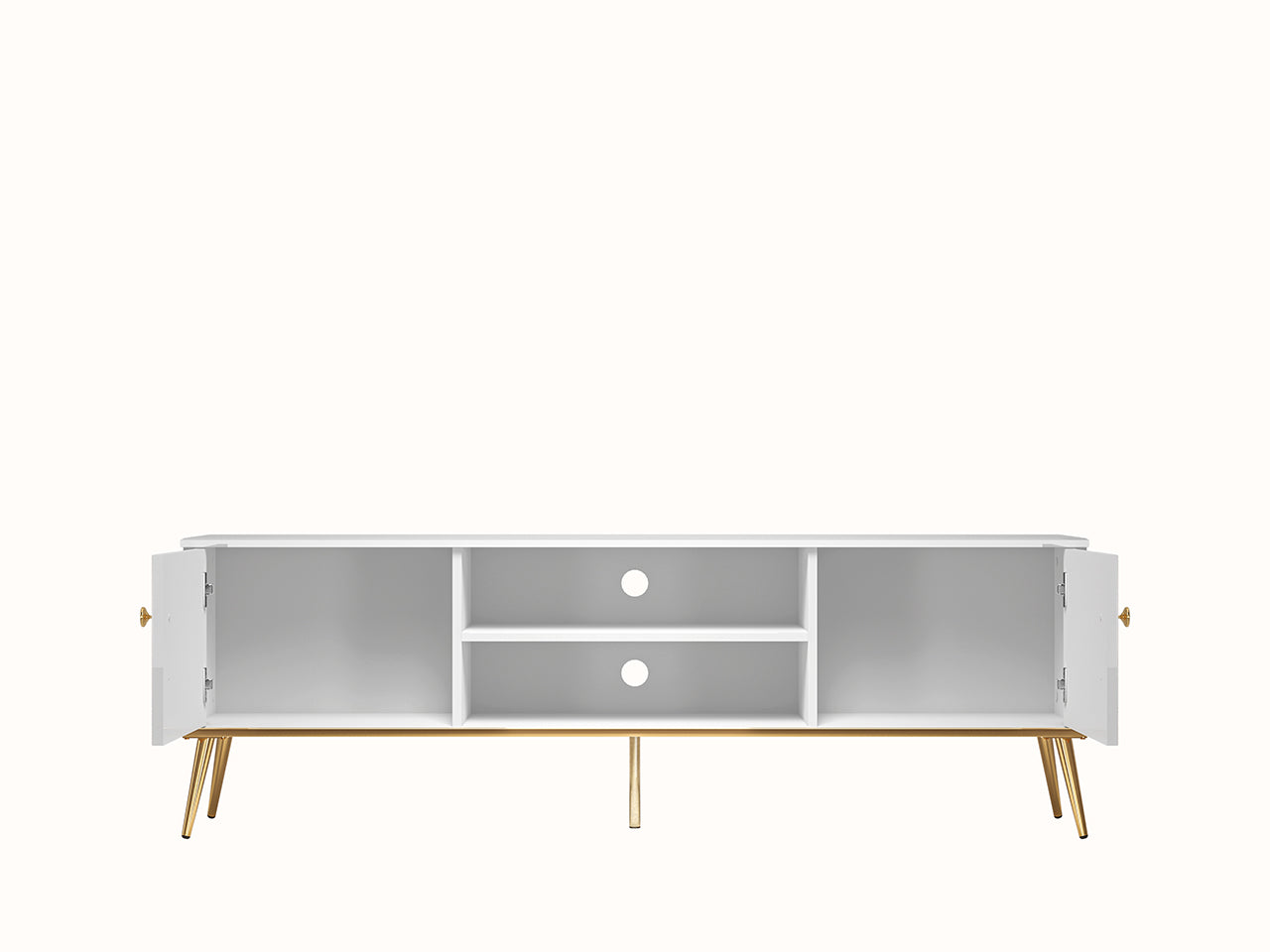 Meuble TV Blanc Brillant – Design Moderne avec Bordure ABS, MDF de Haute Qualité, Résistant à l'Humidité