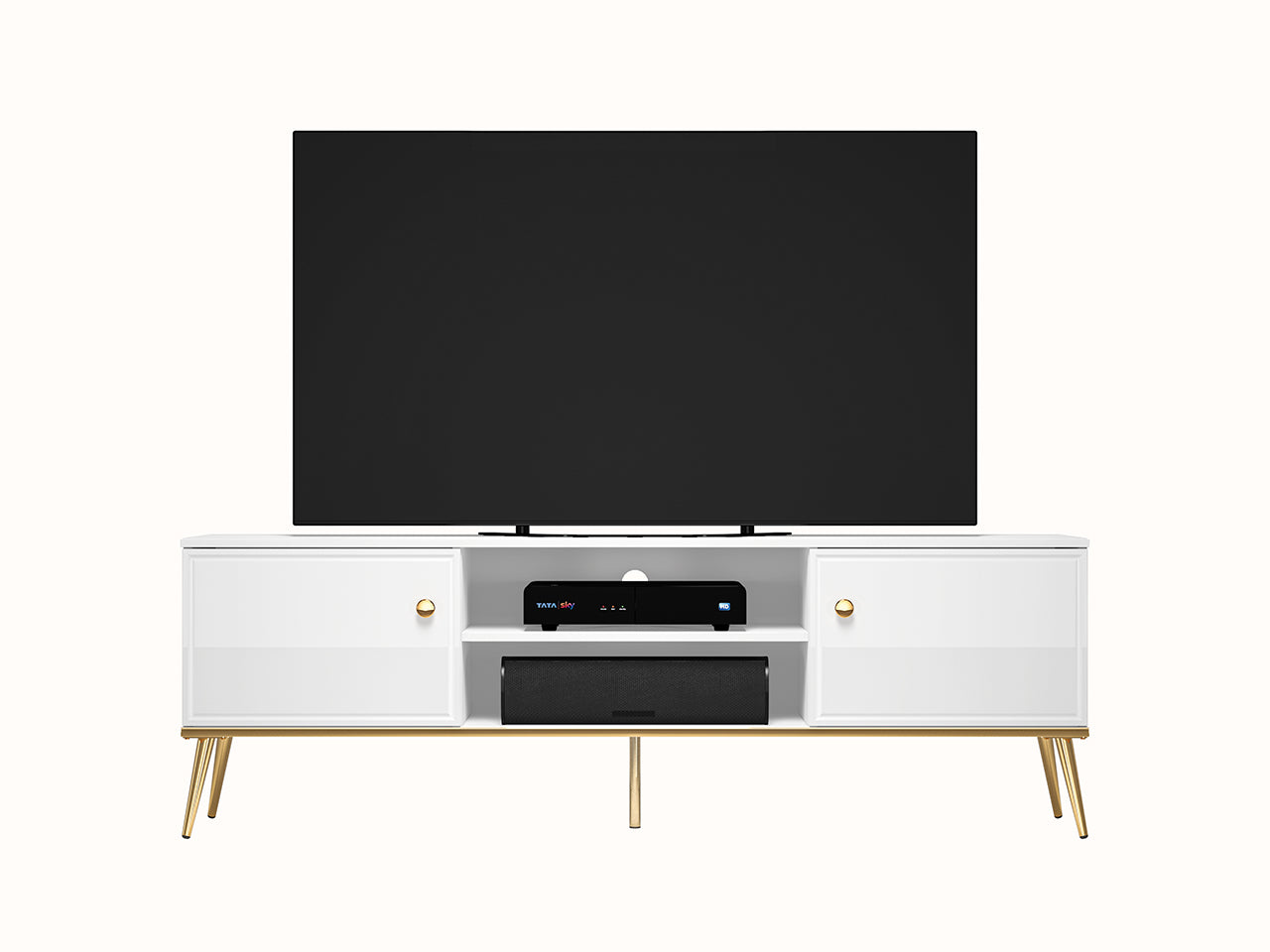 Meuble TV Blanc Brillant – Design Moderne avec Bordure ABS, MDF de Haute Qualité, Résistant à l'Humidité