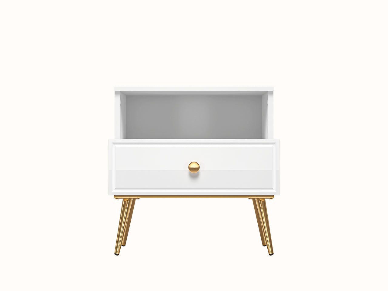 Table de Nuit Blanc Brillant – Design Moderne avec Tiroir à Extension Complète, Bordure ABS et MDF de Haute Qualité