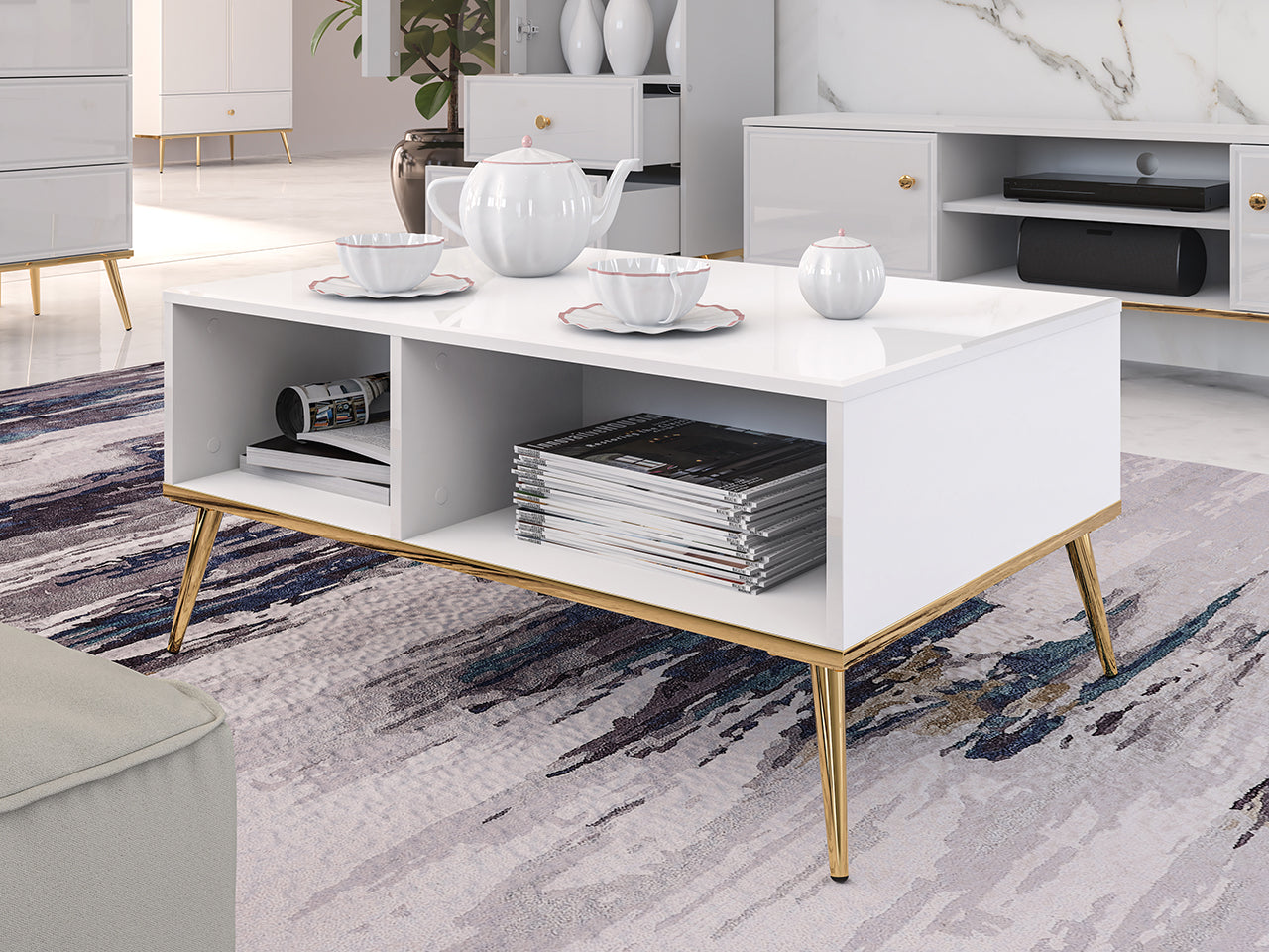 Table Basse Blanc Brillant – Design Moderne avec Bordure ABS, MDF Haut de Gamme et Résistance Accrue