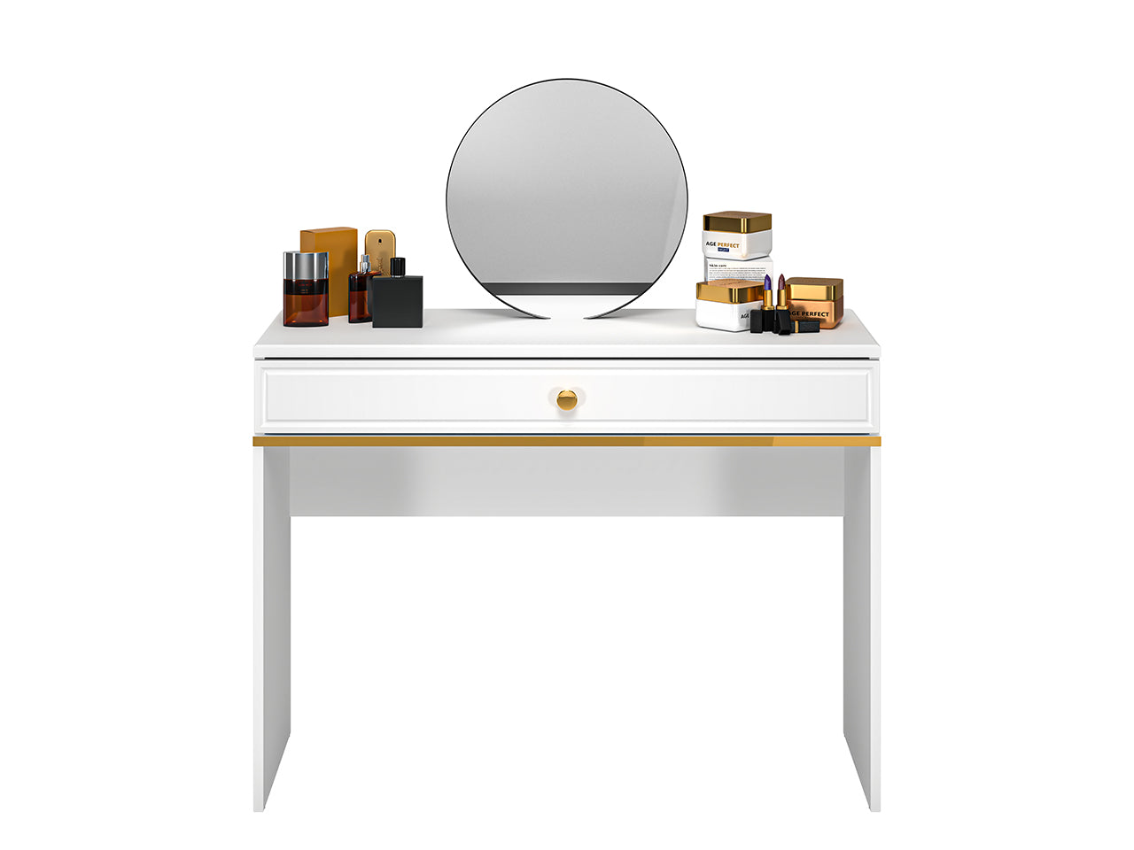 Table de Coiffure Moderne Blanc Brillant – Design Élégant avec Bordure ABS et MDF Haute Qualité