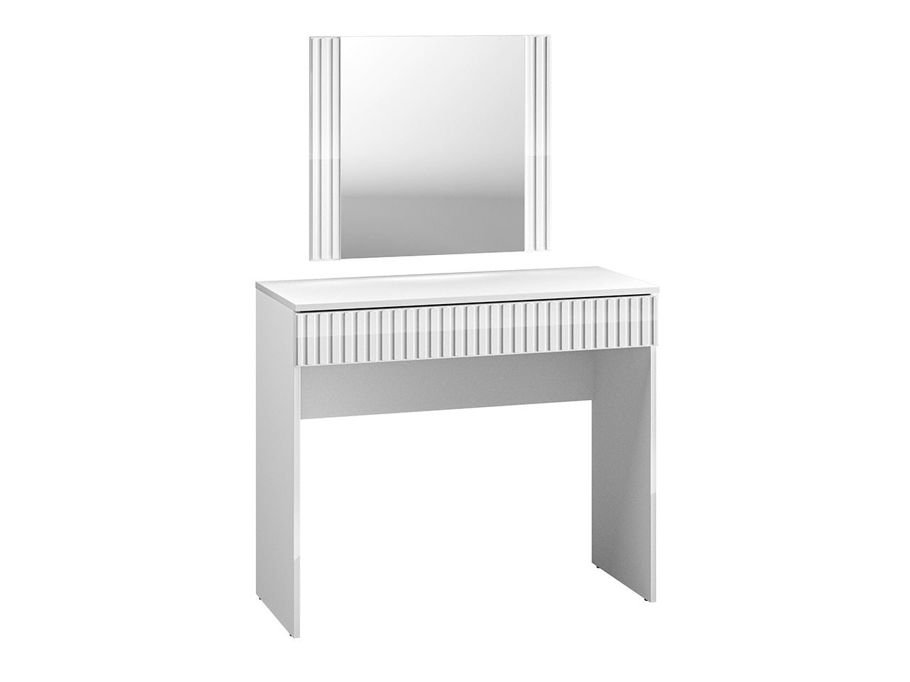 Coiffeuse Blanche Brillante avec Miroir LED et Poignées Élégantes - Design Moderne et Pratique