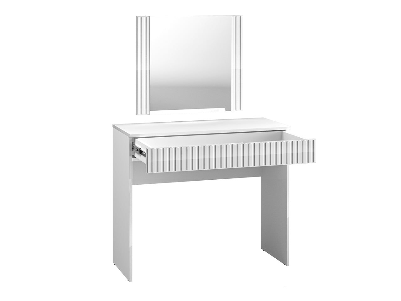 Coiffeuse Blanche Brillante avec Miroir LED et Poignées Élégantes - Design Moderne et Pratique