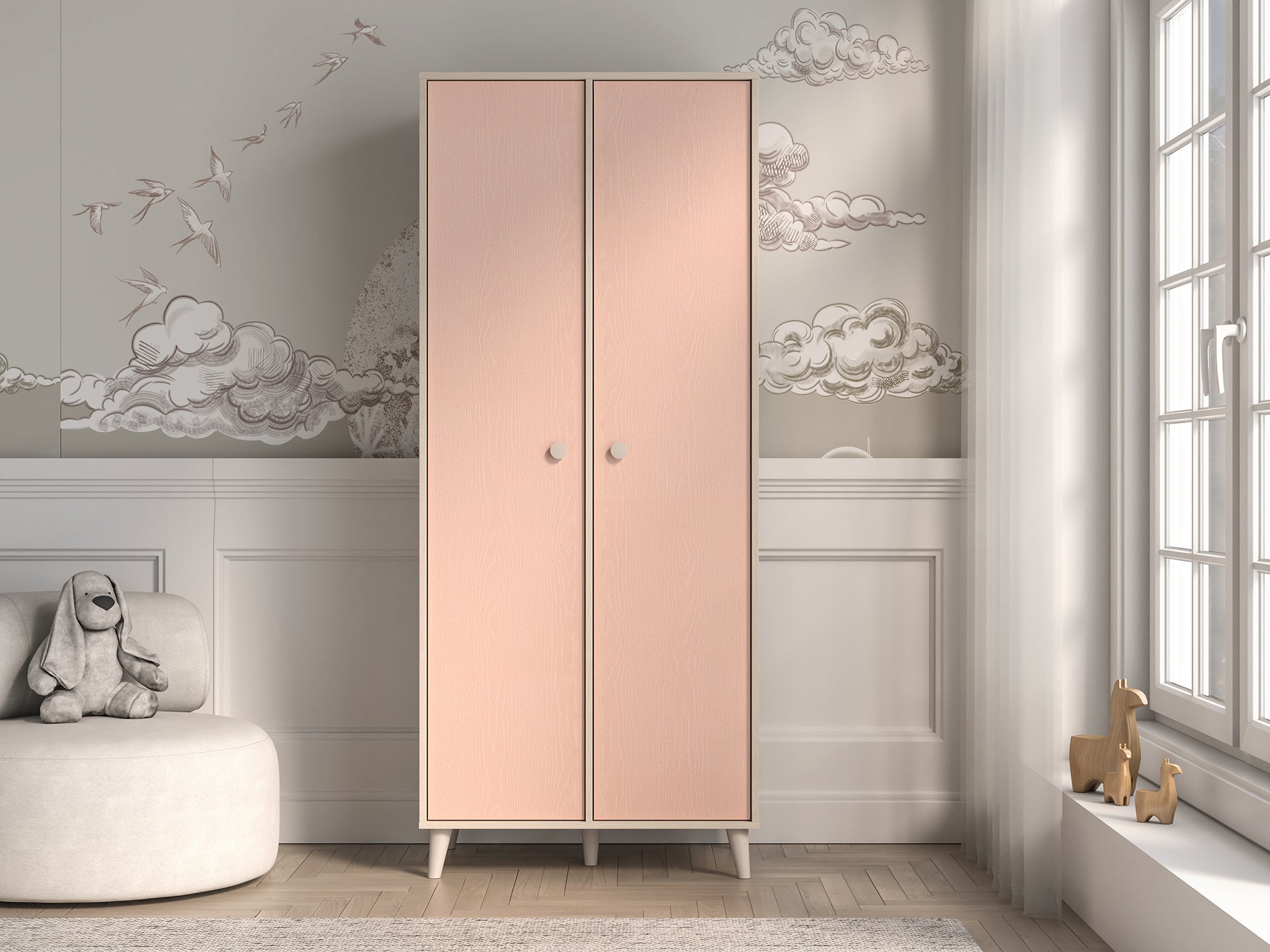 Armoire Contemporaine 190 cm – Finition Haut de Gamme en Rose Millénaire et Sable du Désert – Pratique et Élégante