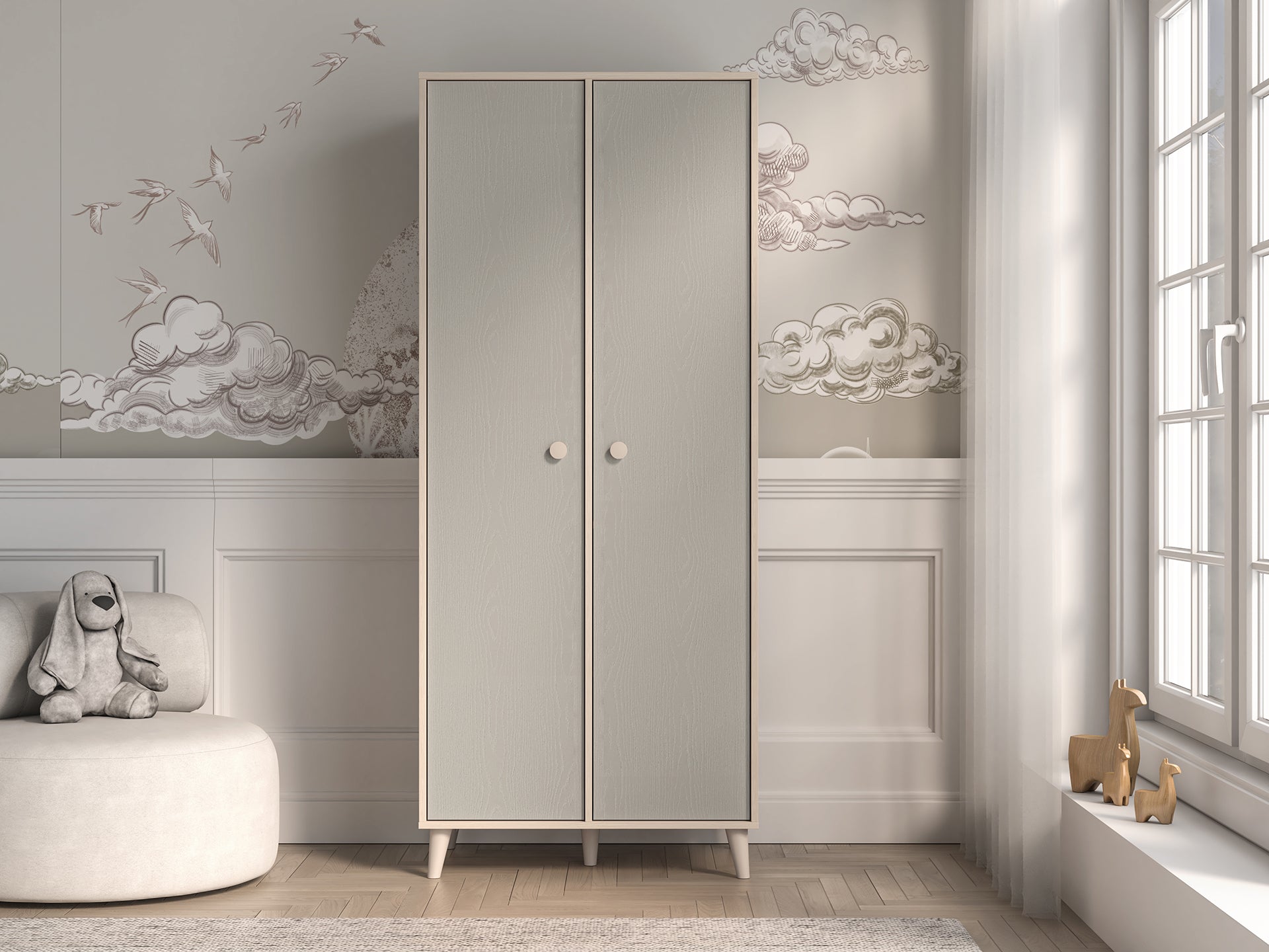 Armoire Contemporaine 190 cm – Finition Haut de Gamme en Rose Millénaire et Sable du Désert – Pratique et Élégante