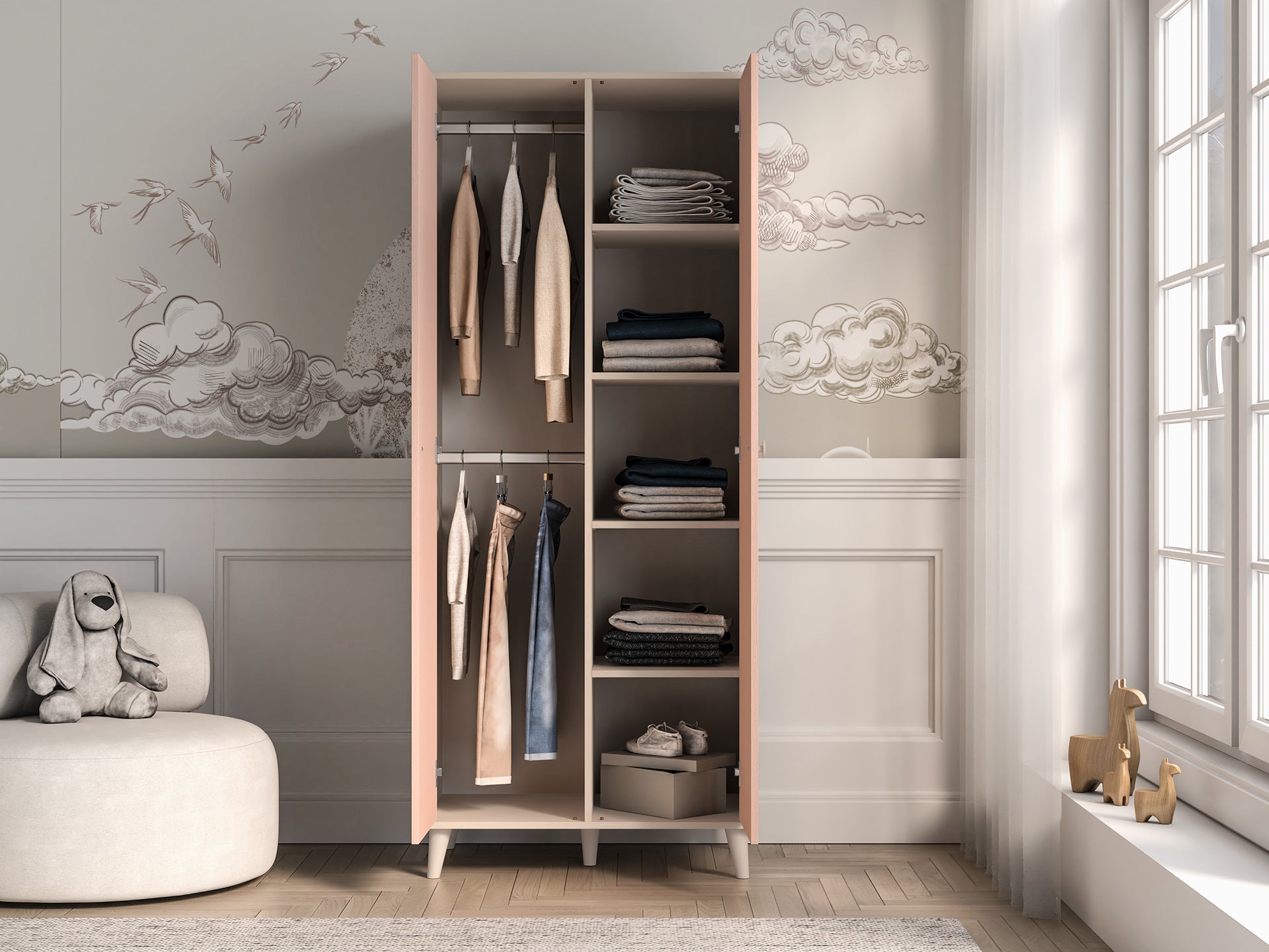 Armoire Contemporaine 190 cm – Finition Haut de Gamme en Rose Millénaire et Sable du Désert – Pratique et Élégante